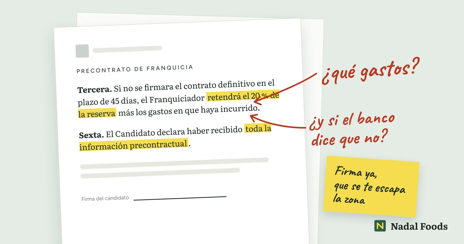 Precontrato de franquicia con cláusulas subrayadas